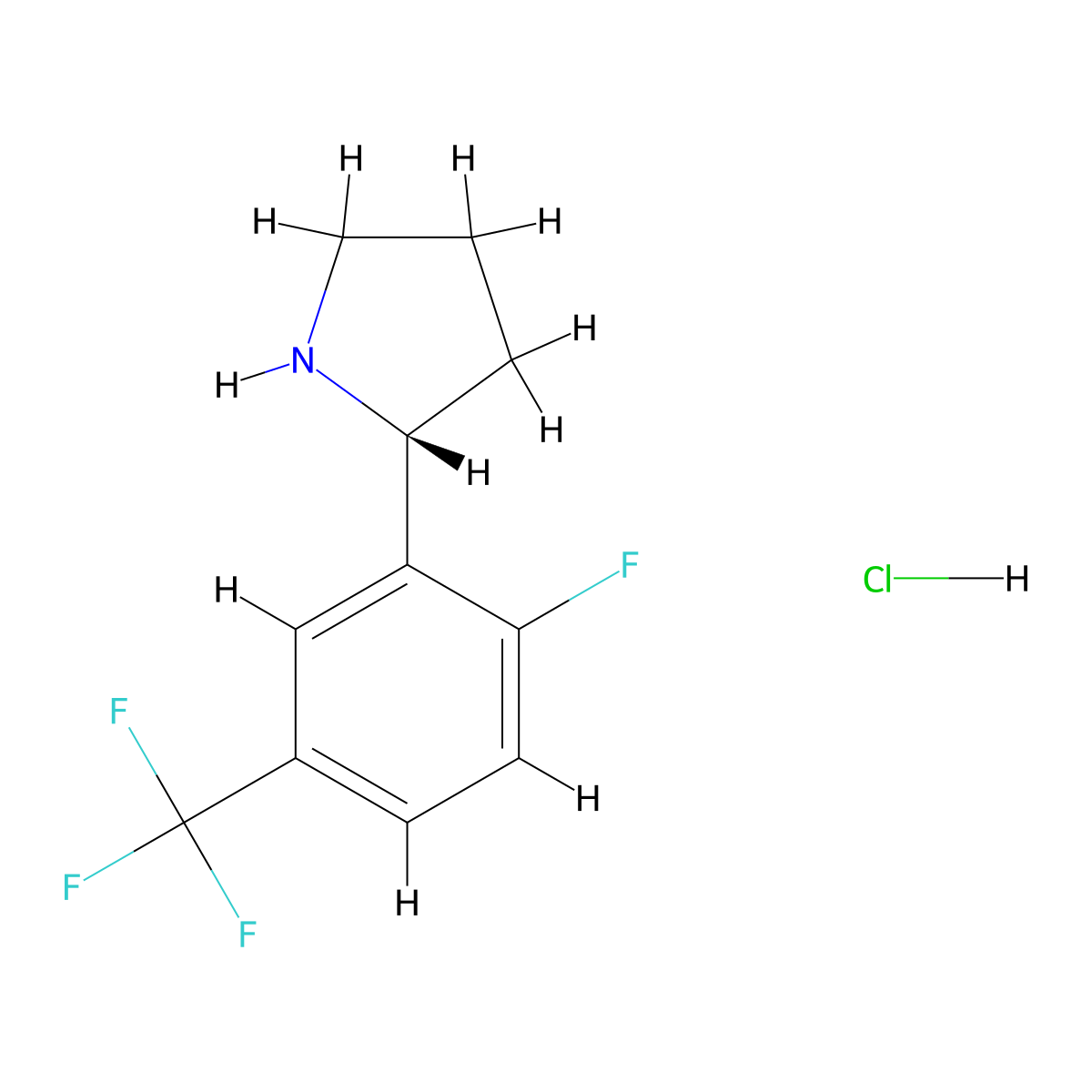 (R)-2-(2-Fluoro-5-(trifluoromethyl)phenyl)pyrrolidine hydrochloride molecular structure, CAS 1391408-54-0