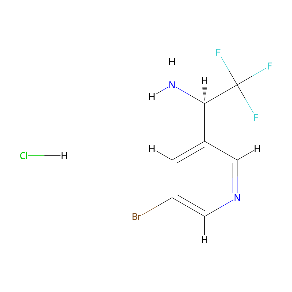 (R)-1-(5-bromopyridin-3-yl)-2,2,2-trifluoroethan-1-amine hydrochloride molecular structure, CAS 1391414-17-7