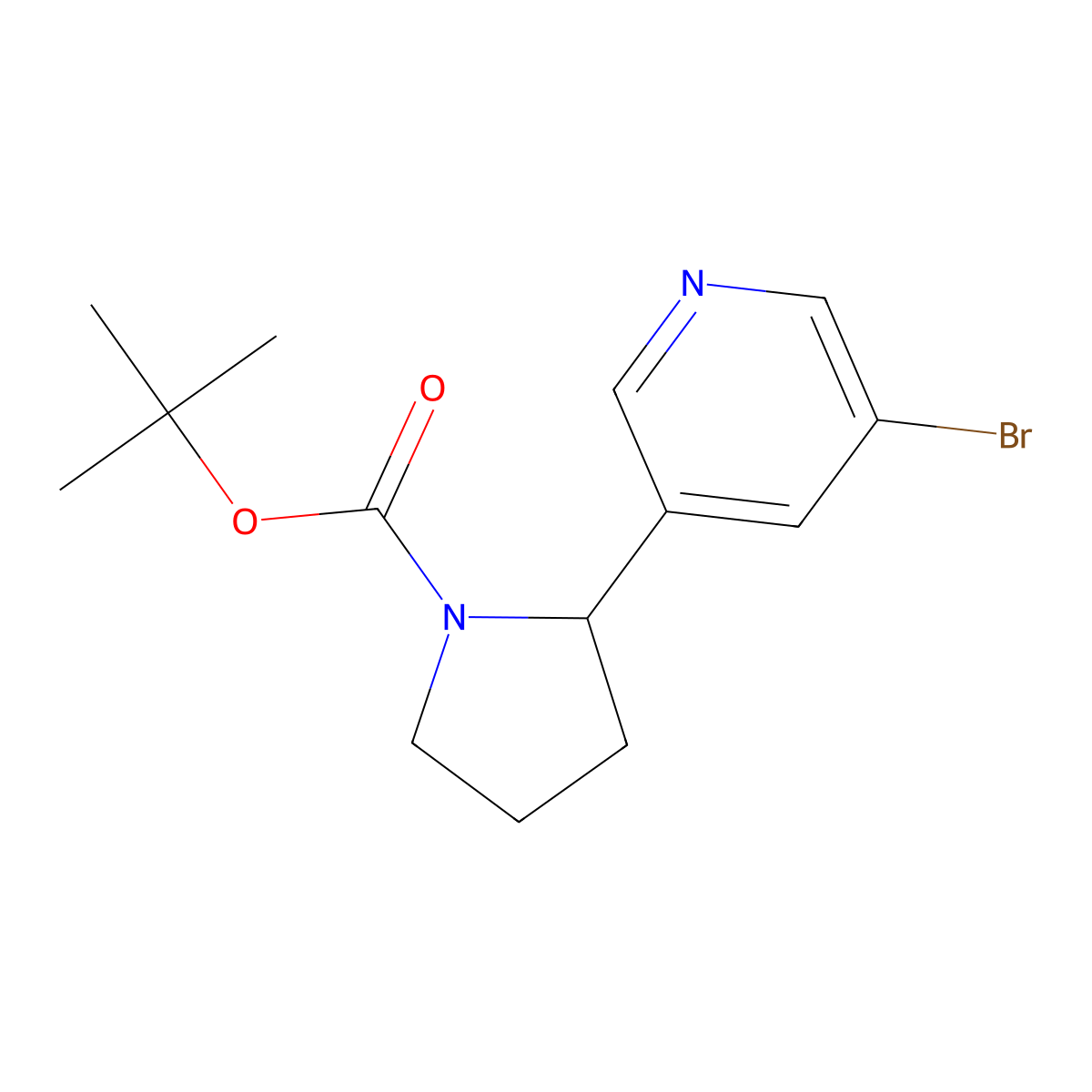 Tert-butyl (S)-2-(5-bromopyridin-3-YL)pyrrolidine-1-carboxylate molecular structure, CAS 1391415-58-9
