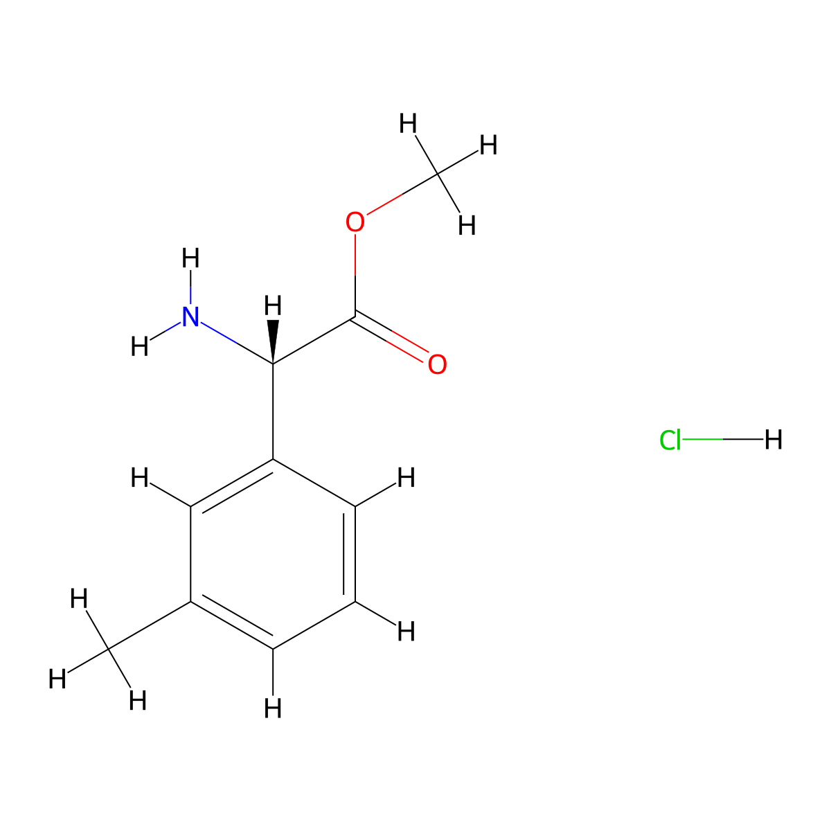 (S)-Methyl 2-amino-2-(3-methylphenyl)acetate HCl molecular structure, CAS 1391430-96-8