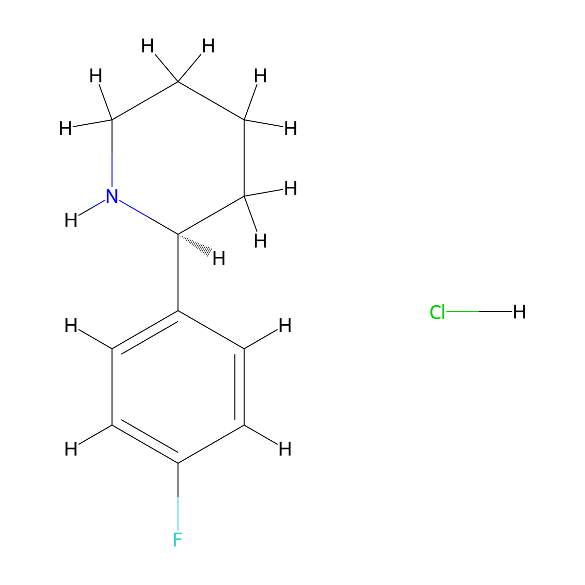 (S)-2-(4-Fluorophenyl)piperidine hydrochloride molecular structure, CAS 1391431-07-4