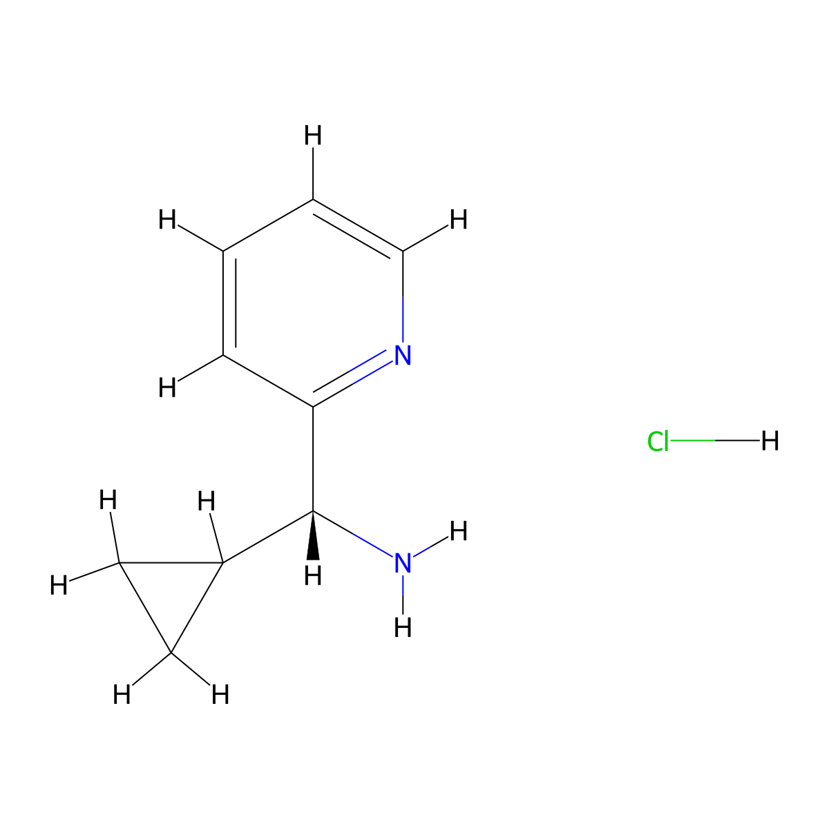 (R)-cyclopropyl(pyridin-2-yl)methanamine hydrochloride molecular structure, CAS 1391436-11-5