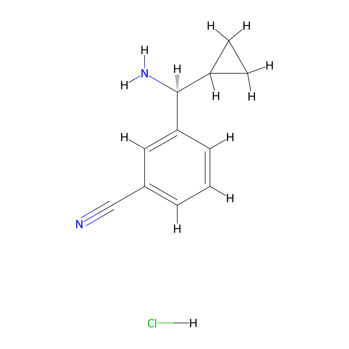 (S)-3-(Amino(cyclopropyl)methyl)benzonitrile hydrochloride molecular structure, CAS 1391436-28-4