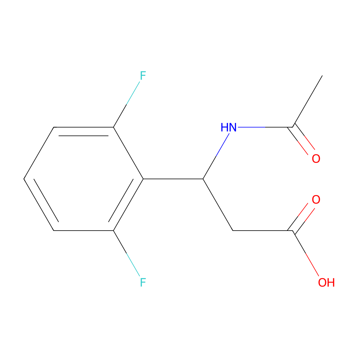 (3S)-3-(2,6-difluorophenyl)-3-acetamidopropanoic acid molecular structure, CAS 1391442-11-7