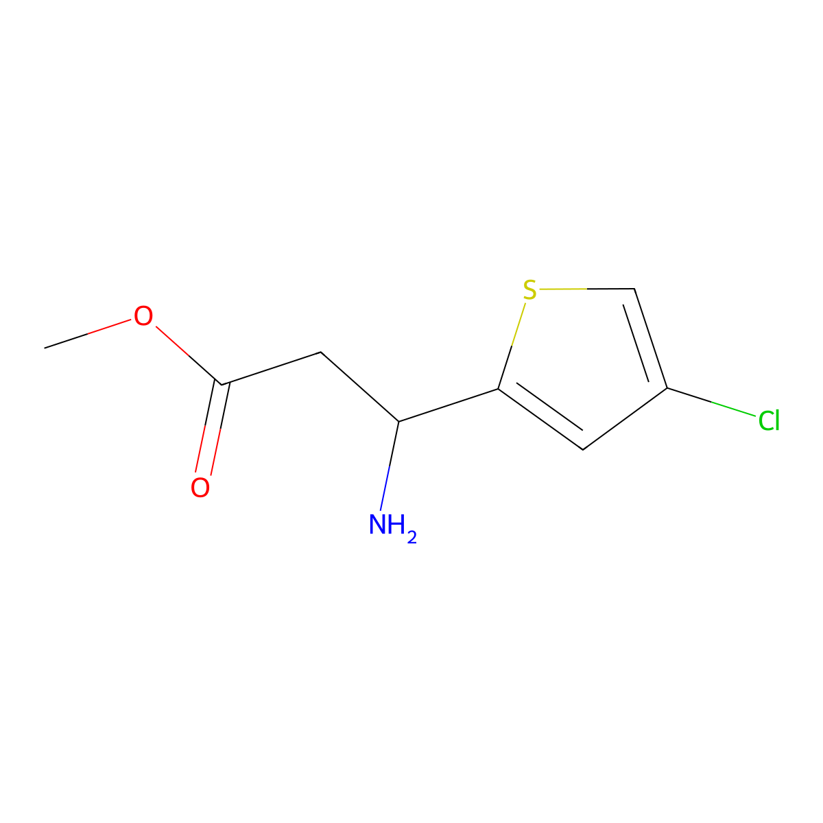 Methyl (r)-3-amino-3-(4-chlorothiophen-2-yl)propanoate molecular structure, CAS 1391450-93-3