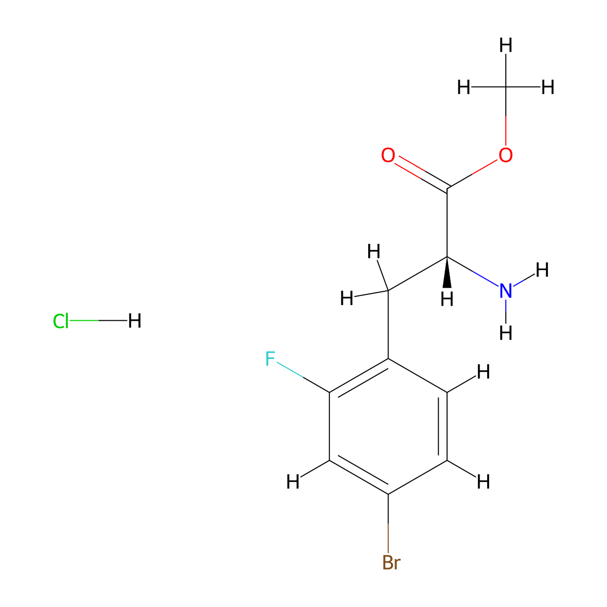 Methyl (2R)-2-amino-3-(4-bromo-2-fluorophenyl)propanoate hydrochloride molecular structure, CAS 1391453-81-8