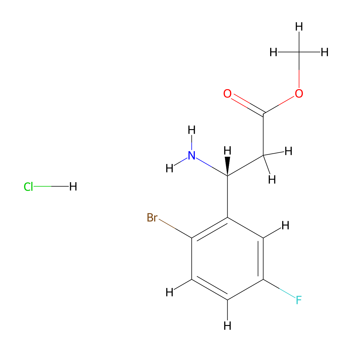 Methyl (3R)-3-amino-3-(2-bromo-5-fluorophenyl)propanoate hydrochloride molecular structure, CAS 1391453-94-3