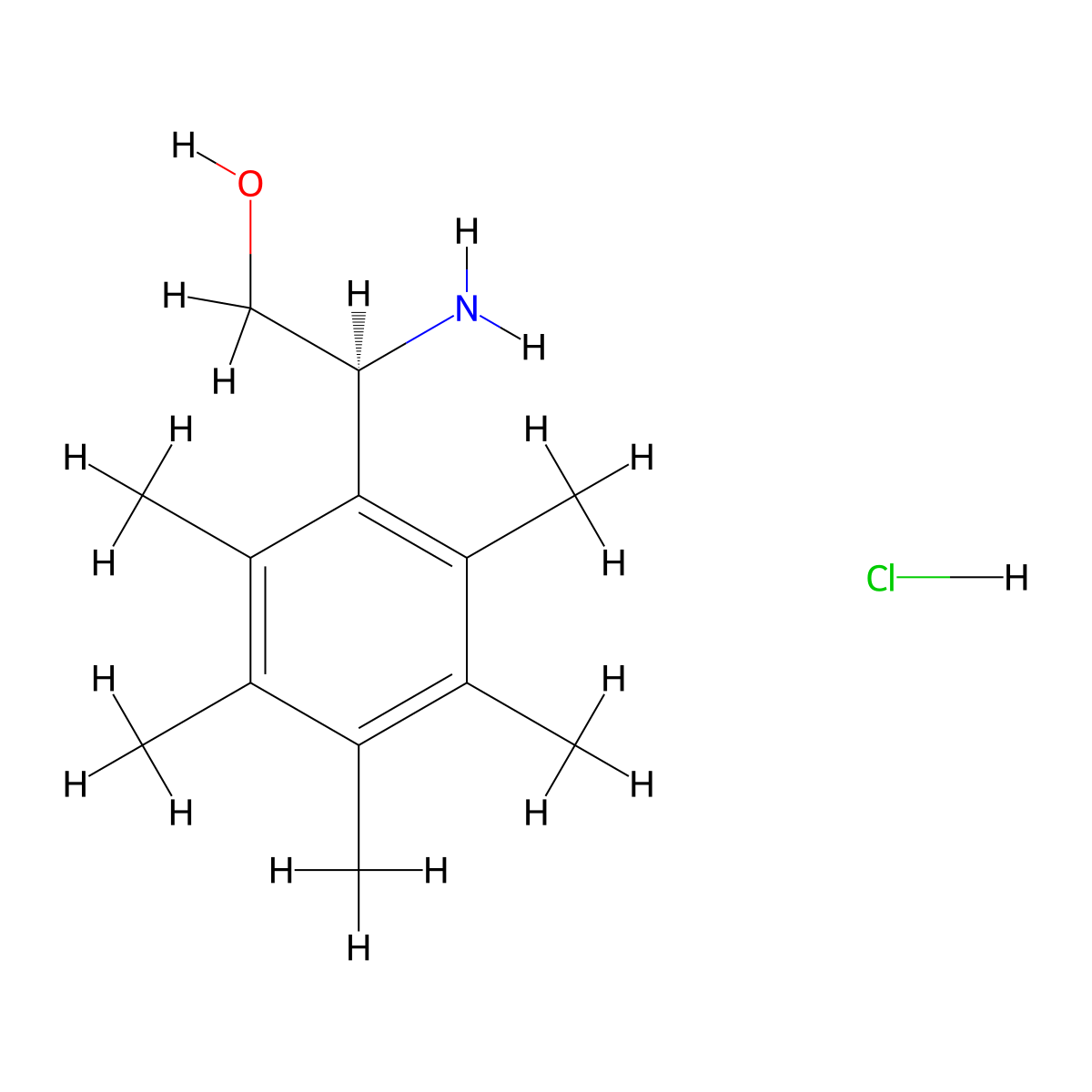 (S)-2-Amino-2-(2,3,4,5,6-pentamethylphenyl)ethan-1-ol hydrochloride molecular structure, CAS 1391455-57-4