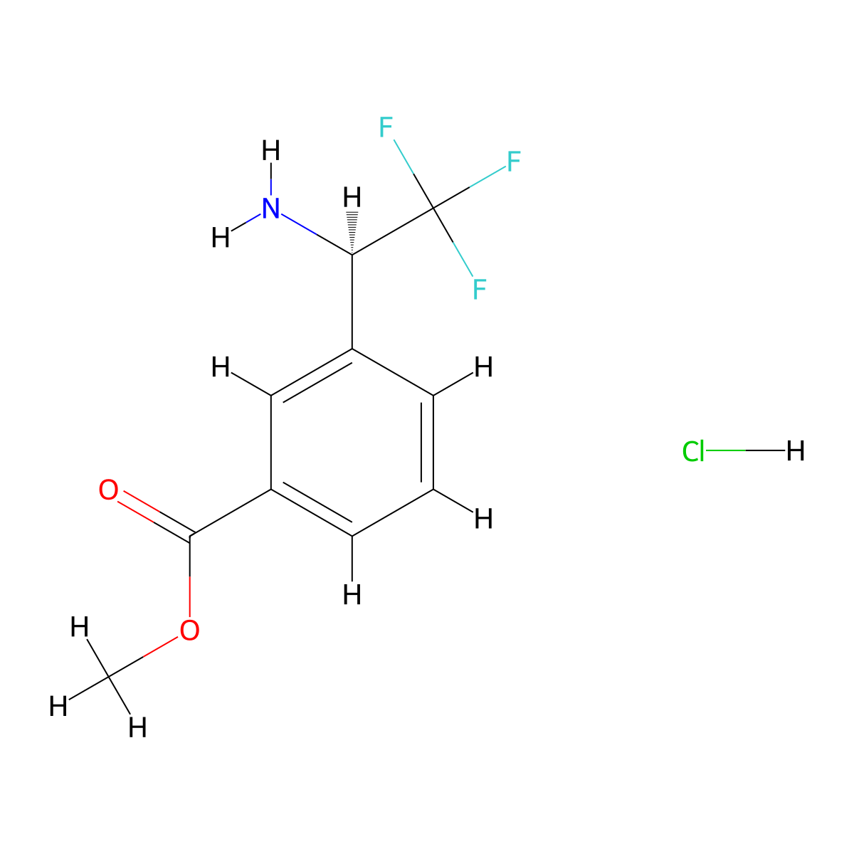 Methyl (R)-3-(1-amino-2,2,2-trifluoroethyl)benzoate hcl molecular structure, CAS 1391456-79-3