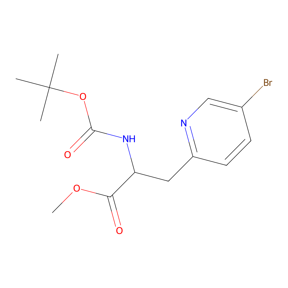 (R)-Methyl 3-(5-bromopyridin-2-yl)-2-((tert-butoxycarbonyl)amino)propanoate molecular structure, CAS 1391465-94-3