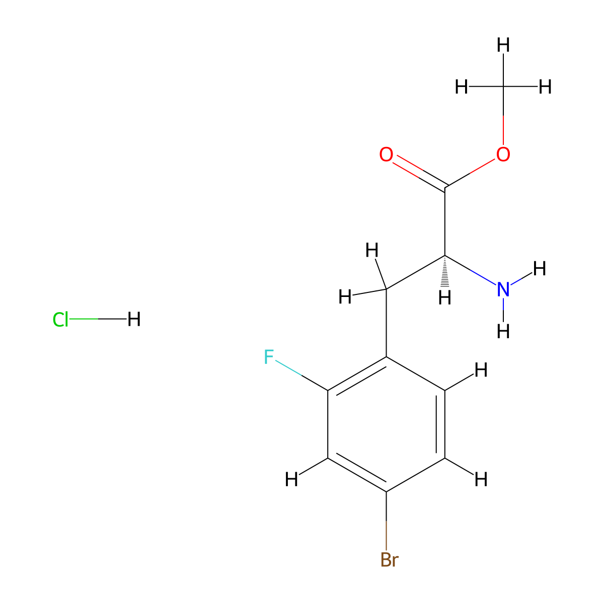 methyl (2S)-2-amino-3-(4-bromo-2-fluorophenyl)propanoate hydrochloride molecular structure, CAS 1391466-31-1