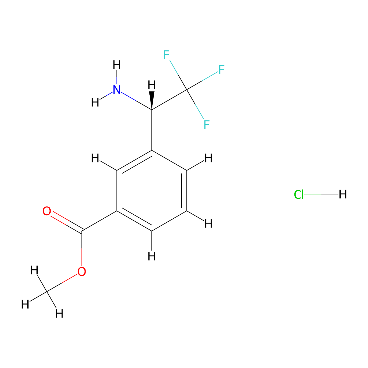 Methyl (S)-3-(1-amino-2,2,2-trifluoroethyl)benzoate hydrochloride molecular structure, CAS 1391477-32-9
