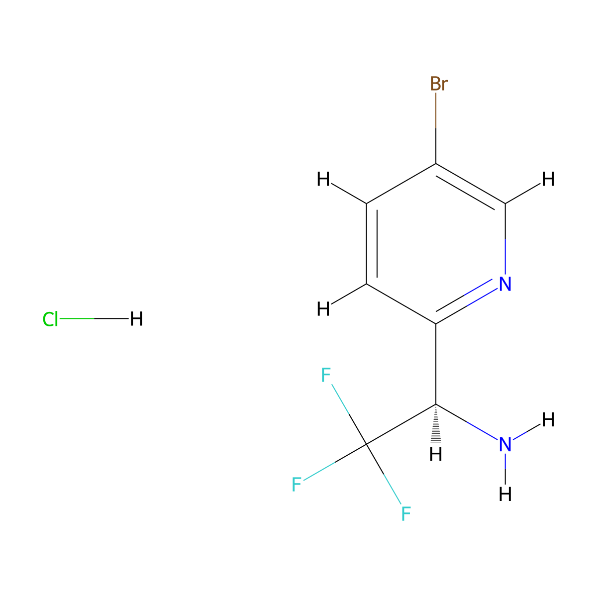 (R)-1-(5-bromopyridin-2-yl)-2,2,2-trifluoroethan-1-amine hydrochloride molecular structure, CAS 1391478-26-4