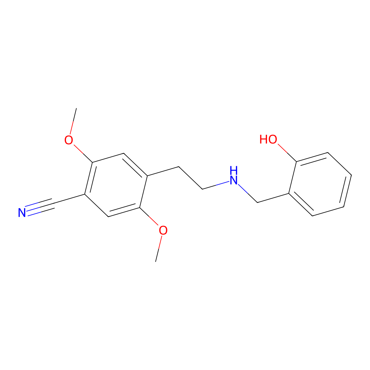 4-(2-(((2-Hydroxyphenyl)methyl)amino)ethyl)-2,5-dimethoxybenzonitrile molecular structure, CAS 1391489-32-9