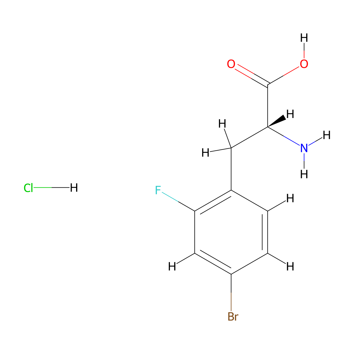 (R)-2-Amino-3-(4-bromo-2-fluorophenyl)propanoic acid hydrochloride molecular structure, CAS 1391494-93-1