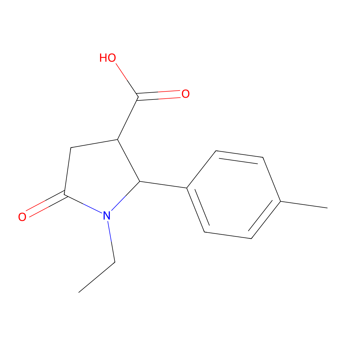 (2R,3R)-1-ethyl-2-(4-methylphenyl)-5-oxopyrrolidine-3-carboxylic acid molecular structure, CAS 1391500-52-9