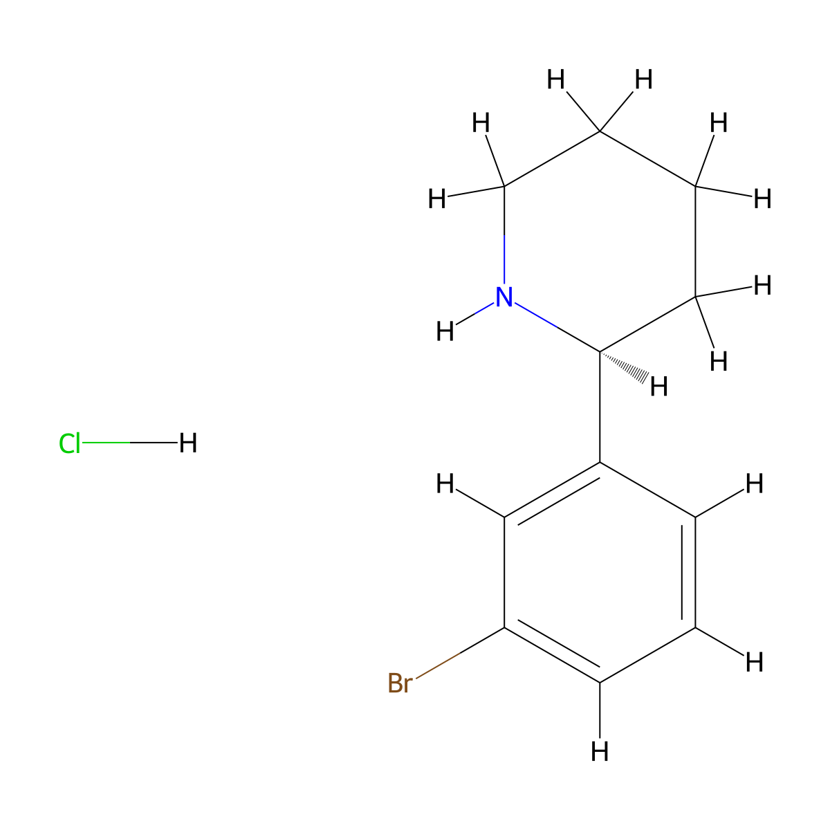(S)-2-(3-bromophenyl)piperidine hydrochloride molecular structure, CAS 1391509-55-9