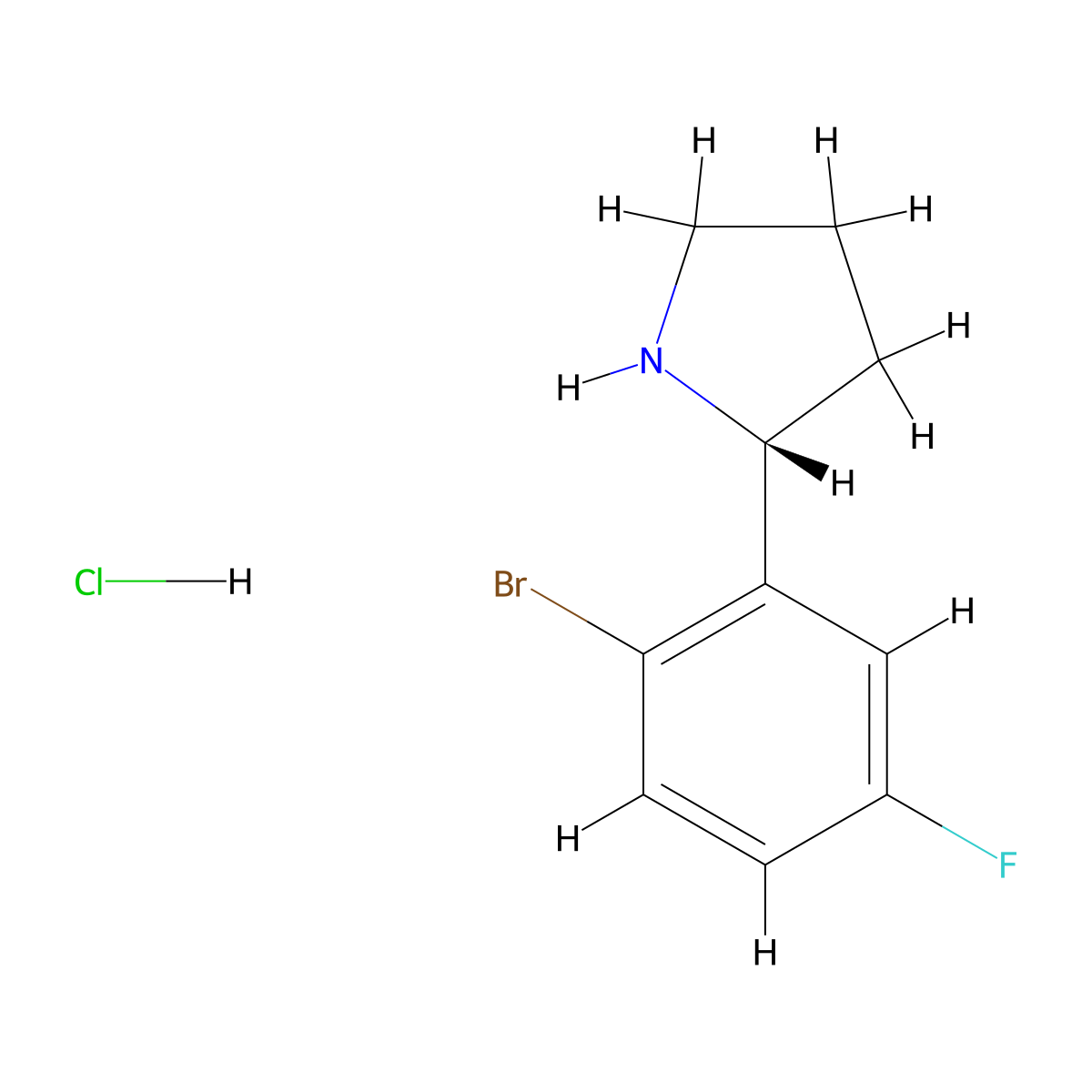 (R)-2-(2-Bromo-5-fluorophenyl)pyrrolidine hydrochloride molecular structure, CAS 1391514-45-6