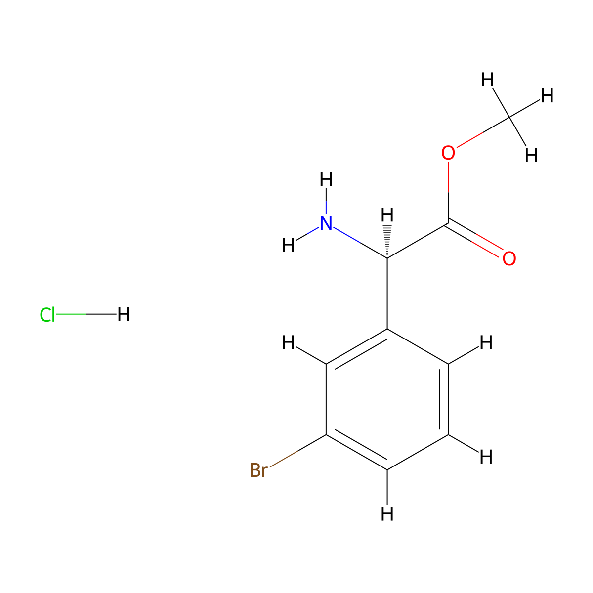 methyl (2R)-2-amino-2-(3-bromophenyl)acetate hydrochloride molecular structure, CAS 1391518-81-2