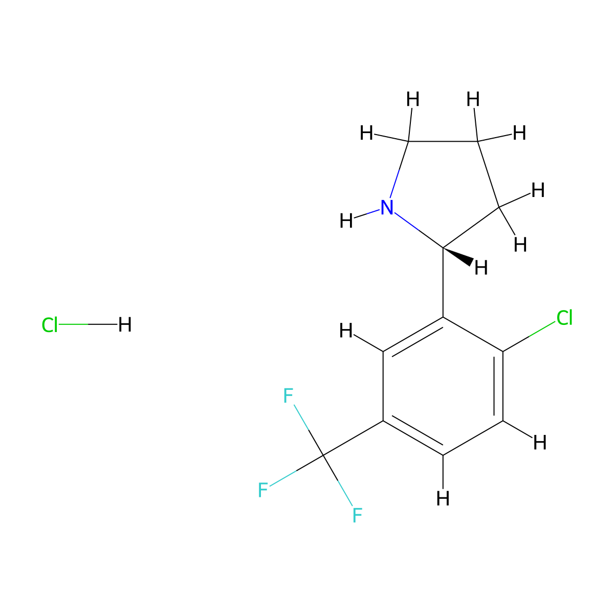 (R)-2-(2-Chloro-5-(trifluoromethyl)phenyl)pyrrolidine hydrochloride molecular structure, CAS 1391519-06-4