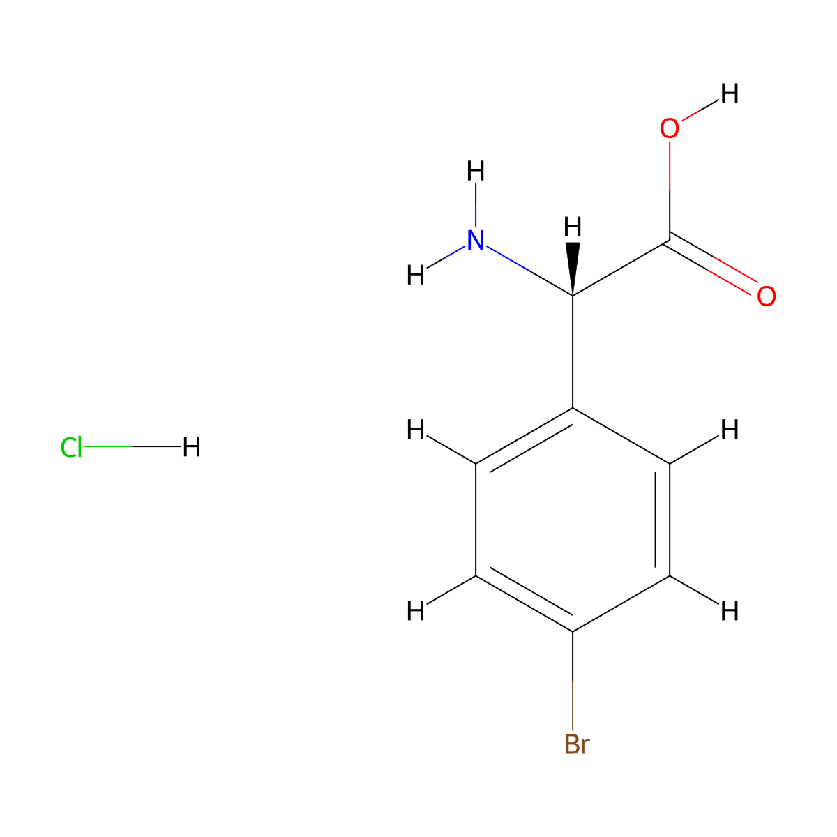 (S)-2-Amino-2-(4-bromophenyl)acetic acid hydrochloride molecular structure, CAS 1391529-06-8
