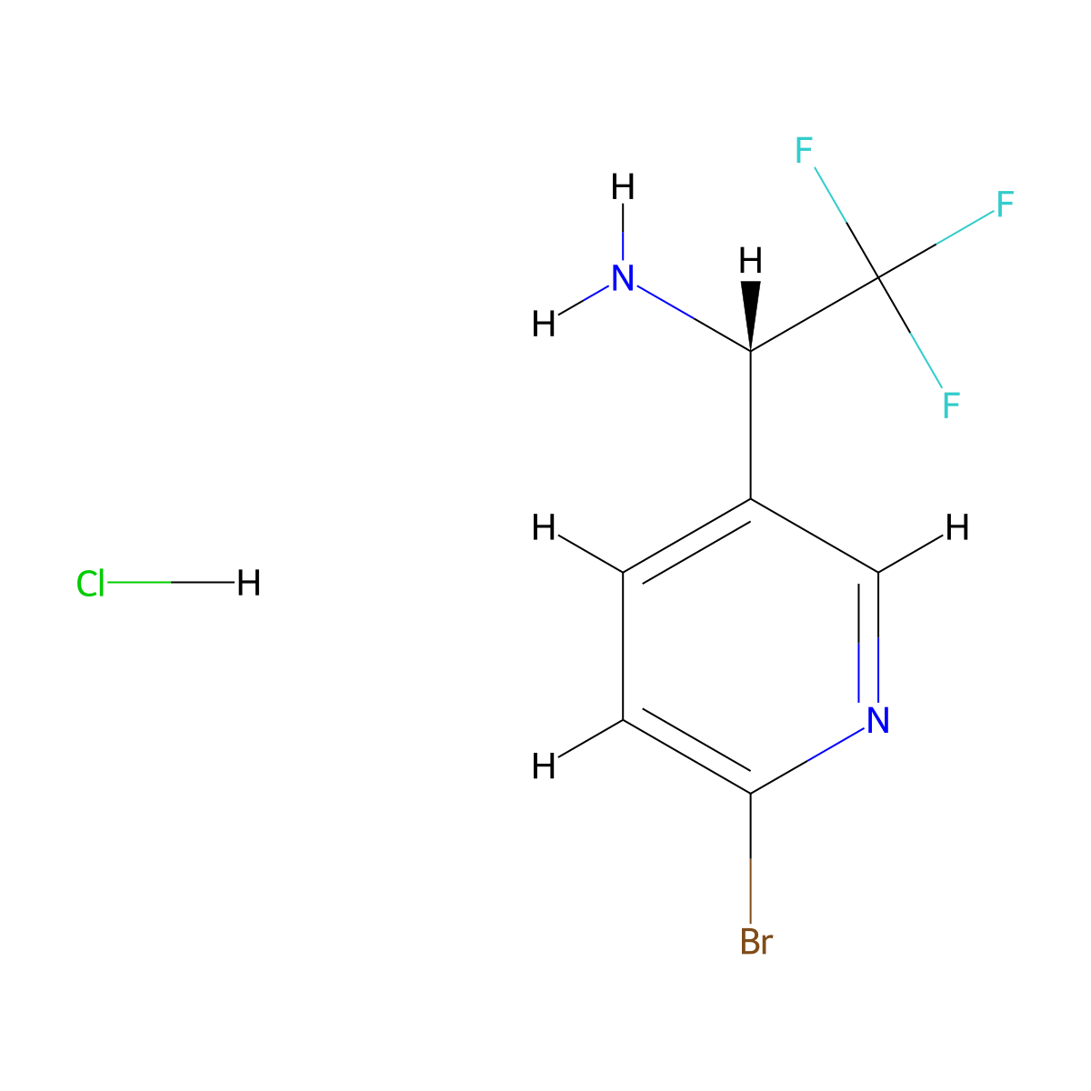 (S)-1-(6-bromopyridin-3-yl)-2,2,2-trifluoroethan-1-amine hydrochloride molecular structure, CAS 1391532-79-8