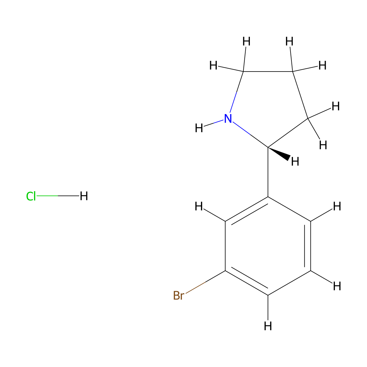 (2R)-2-(3-Bromophenyl)pyrrolidine hcl molecular structure, CAS 1391550-13-2