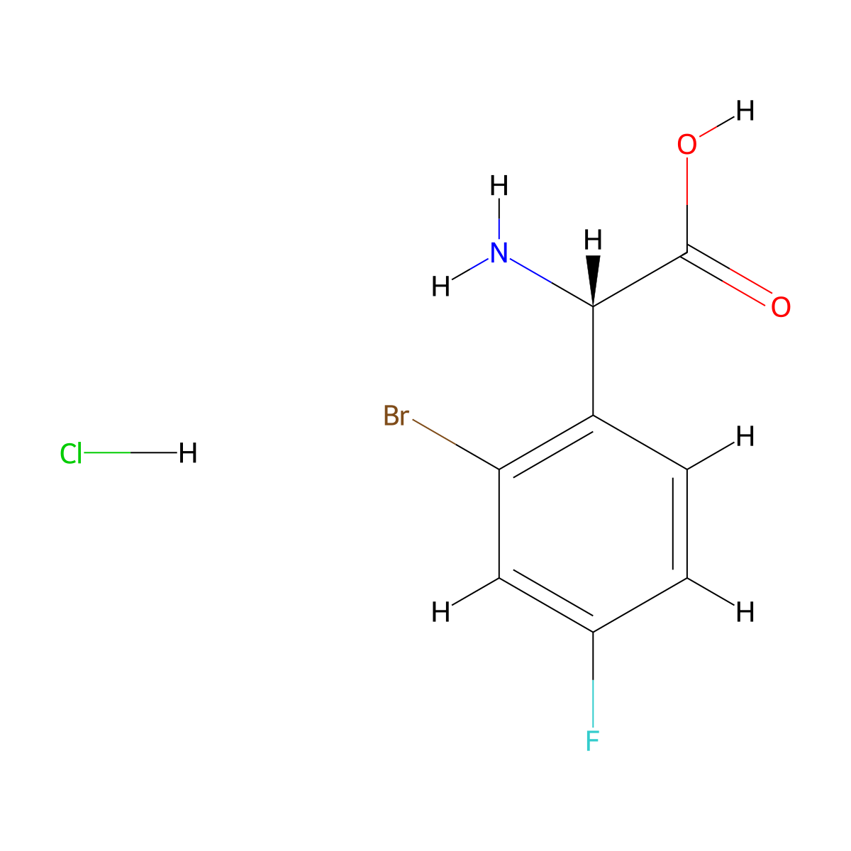 (S)-2-Amino-2-(2-bromo-4-fluorophenyl)acetic acid hcl molecular structure, CAS 1391551-89-5