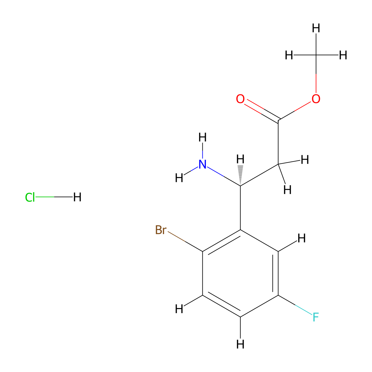 Methyl (3S)-3-amino-3-(2-bromo-5-fluorophenyl)propanoate hydrochloride molecular structure, CAS 1391552-71-8