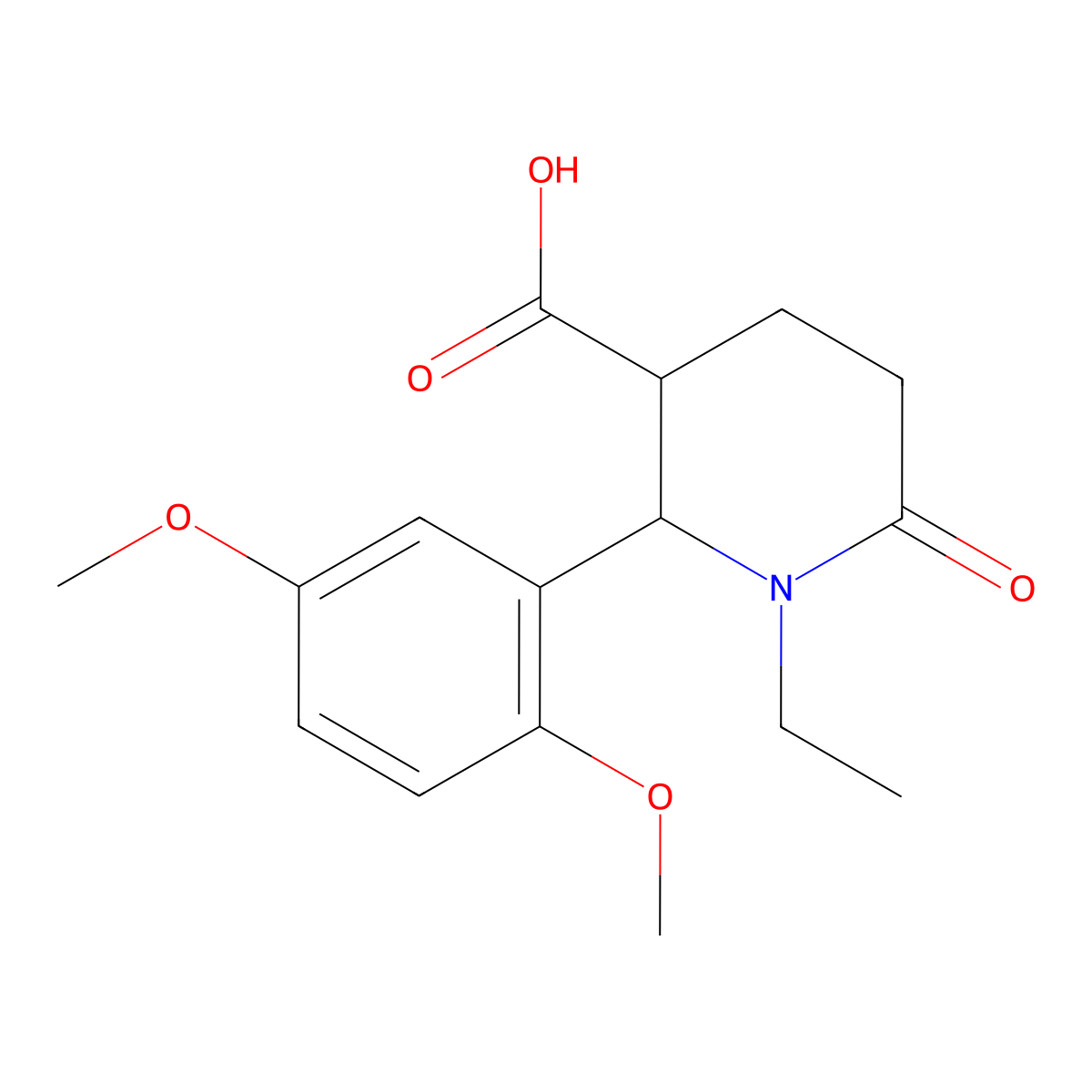 2-(2,5-Dimethoxyphenyl)-1-ethyl-6-oxo-piperidine-3-carboxylic acid molecular structure, CAS 1391555-63-7