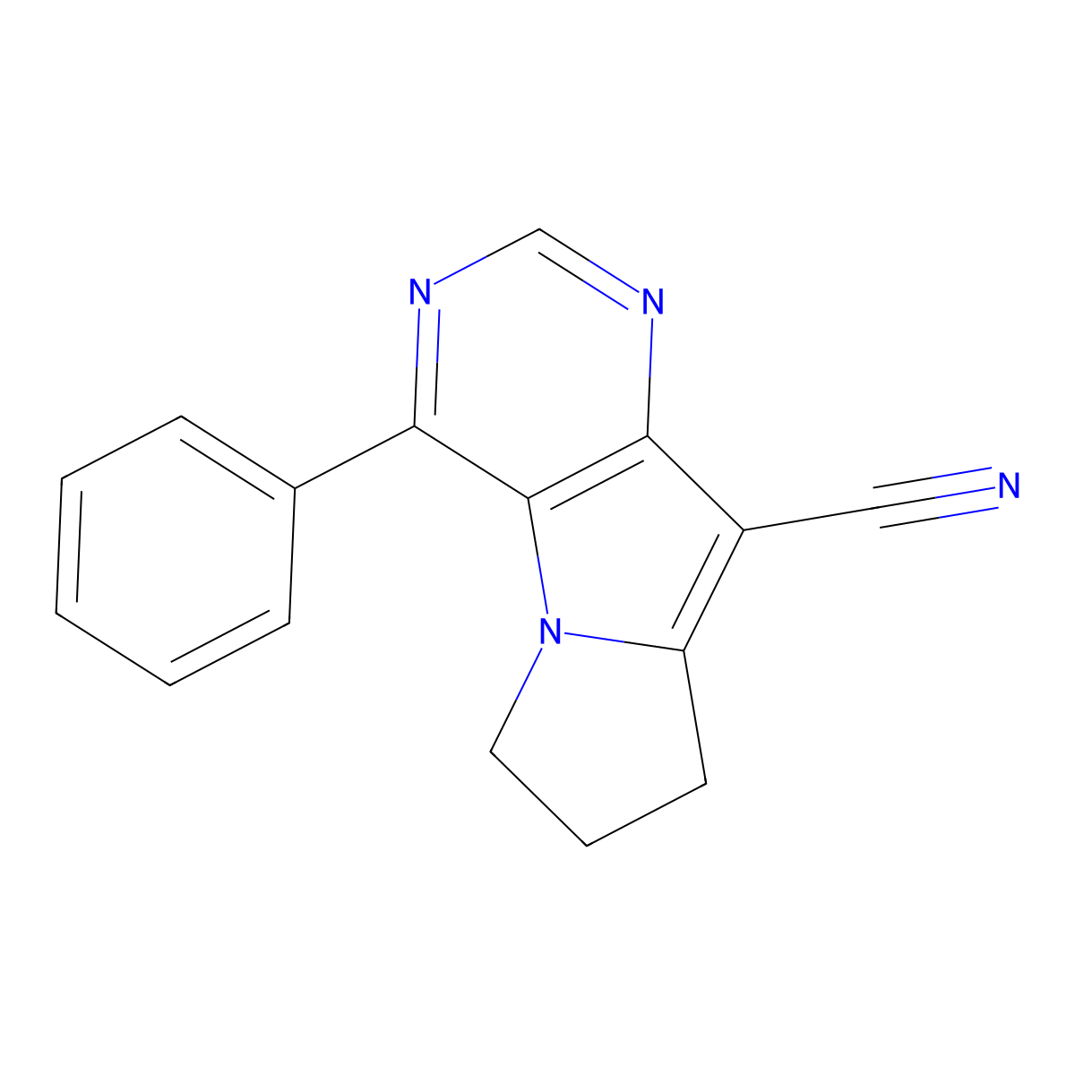 6H-Pyrimido(4,5-b)pyrrolizine-9-carbonitrile, 7,8-dihydro-4-phenyl- molecular structure, CAS 139156-96-0
