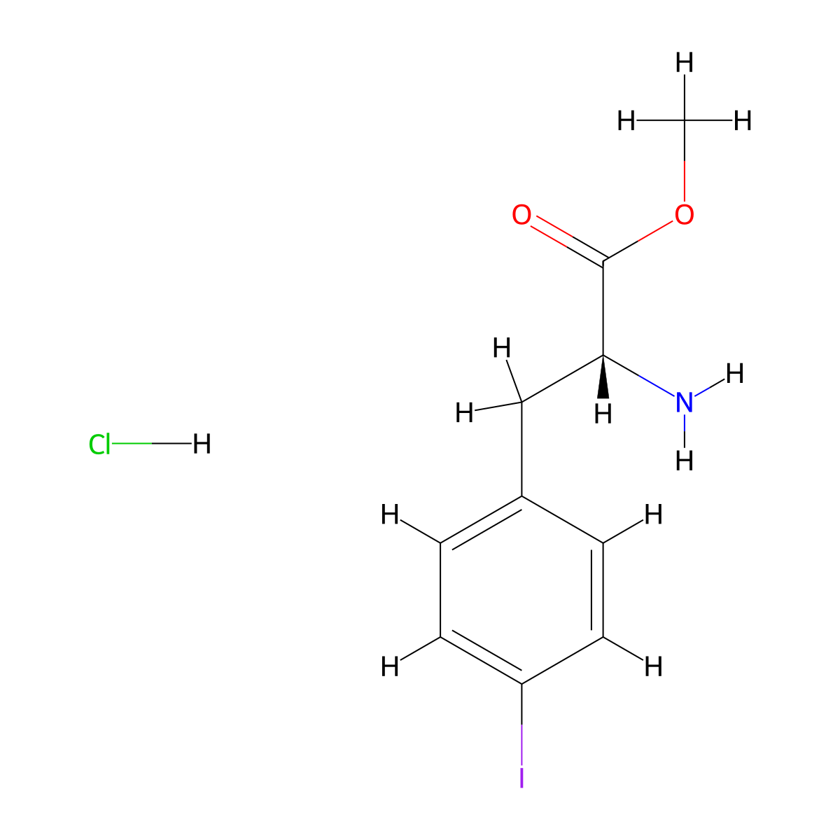 methyl (2R)-2-amino-3-(4-iodophenyl)propanoate hydrochloride molecular structure, CAS 1391560-77-2