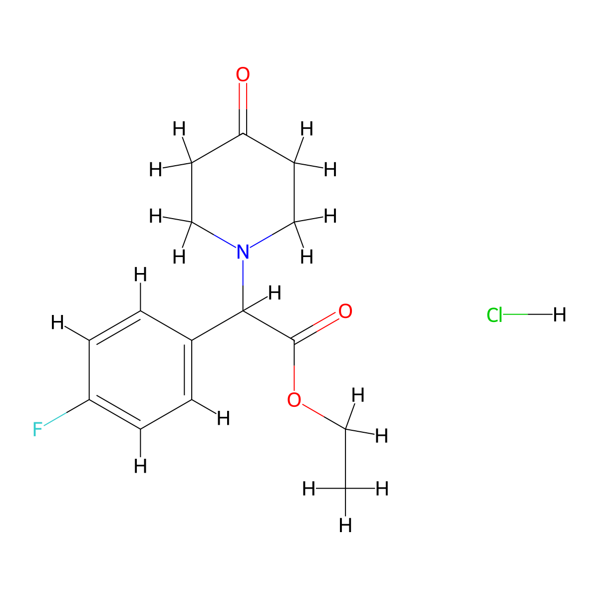 (S)-(4-Fluoro-phenyl)-(4-oxo-piperidin-1-yl)-acetic acid ethyl ester, HCl molecular structure, CAS 1391575-15-7