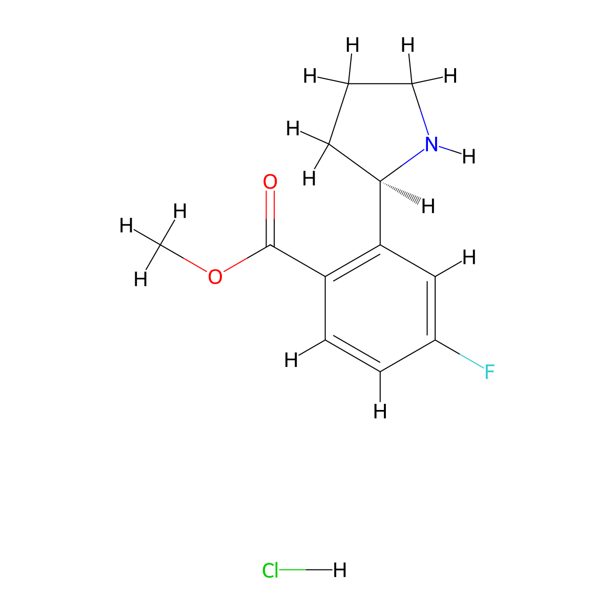 Methyl (R)-4-fluoro-2-(pyrrolidin-2-yl)benzoate hydrochloride molecular structure, CAS 1391580-47-4