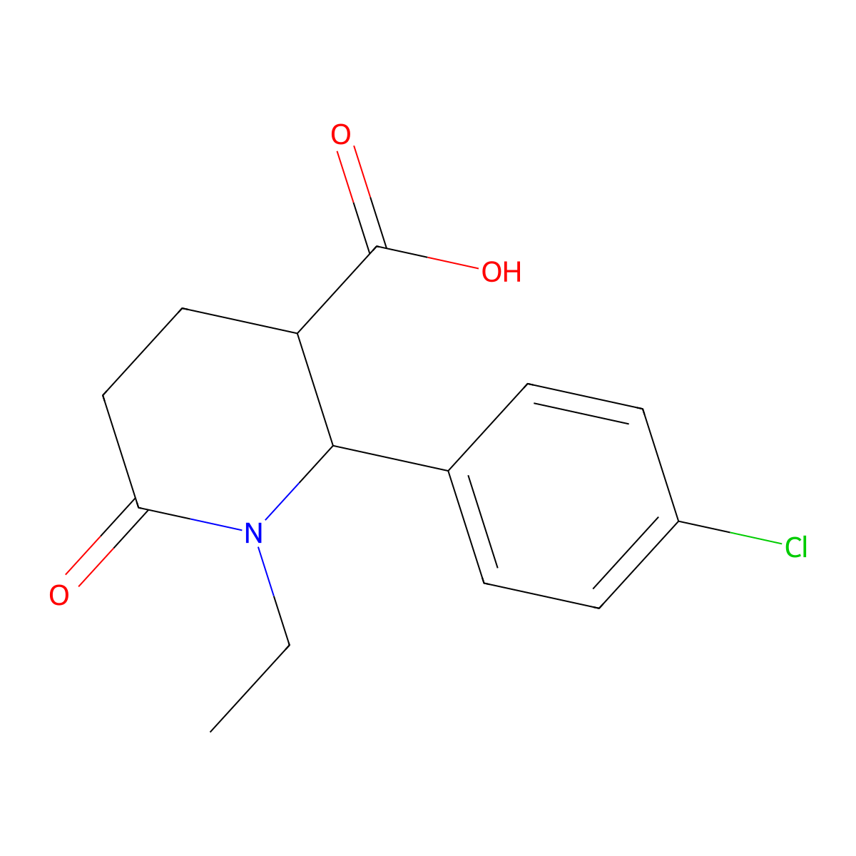 2-(4-Chlorophenyl)-1-ethyl-6-oxo-piperidine-3-carboxylic acid molecular structure, CAS 1391582-00-5