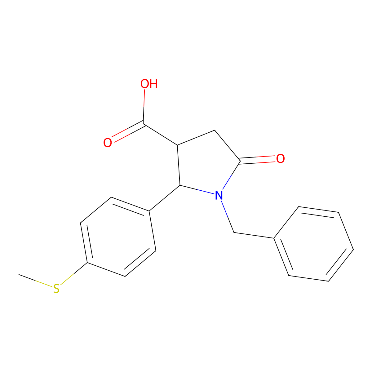(2R,3R)-1-Benzyl-2-[4-(methylthio)phenyl]-5-oxopyrrolidine-3-carboxylic acid molecular structure, CAS 1391583-69-9