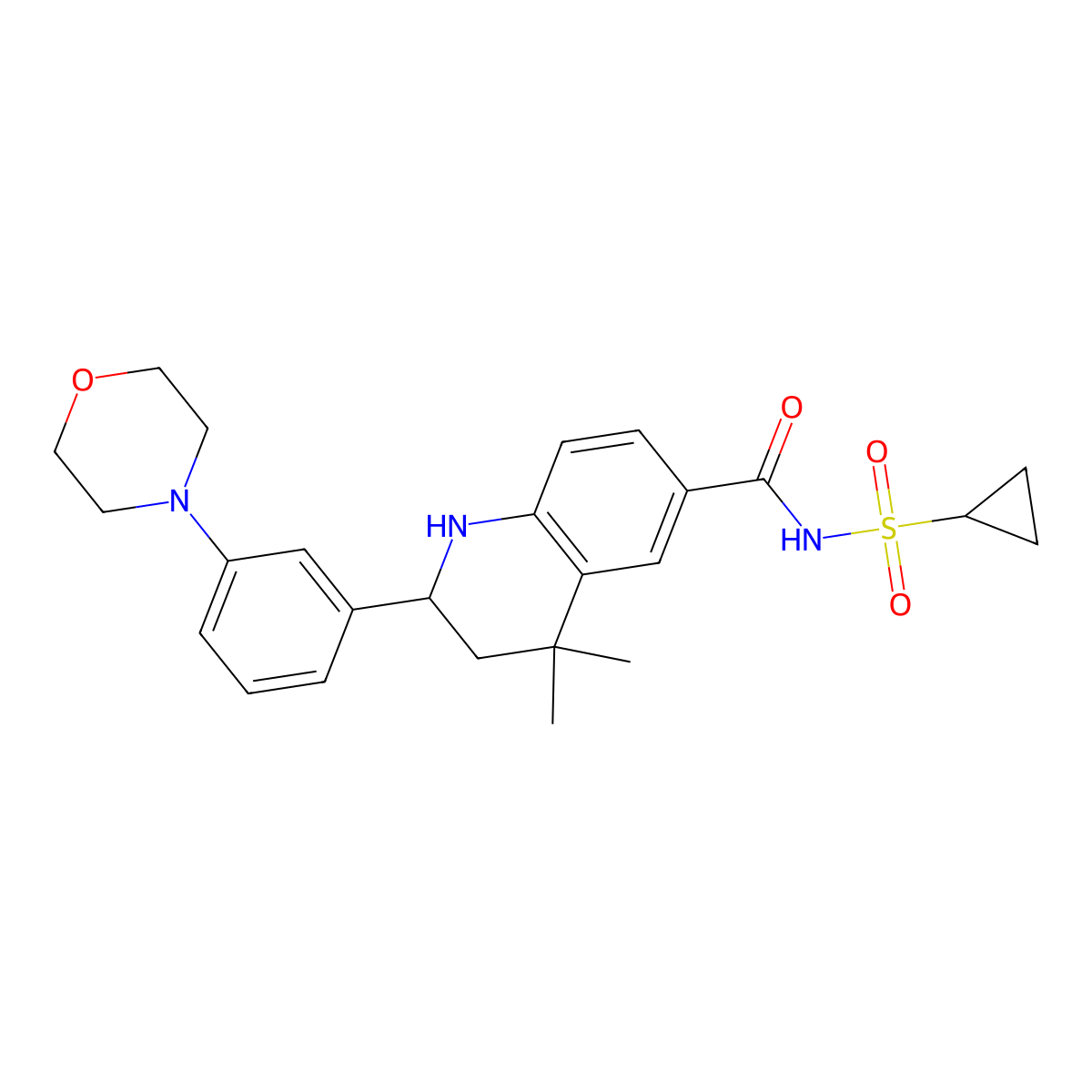 N-(cyclopropanesulfonyl)-4,4-dimethyl-2-[3-(morpholin-4-yl)phenyl]-1,2,3,4-tetrahydroquinoline-6-carboxamide molecular structure, CAS 1391608-77-7