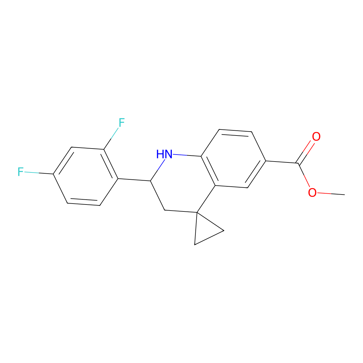 Methyl 2'-(2,4-difluorophenyl)-2',3'-dihydro-1'H-spiro[cyclopropane-1,4'-quinoline]-6'-carboxylate molecular structure, CAS 1391608-81-3