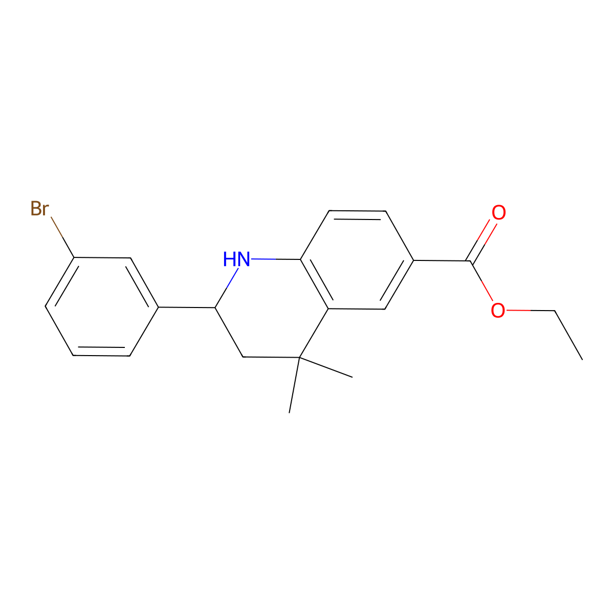 Ethyl 2-(3-bromophenyl)-4,4-dimethyl-1,2,3,4-tetrahydroquinoline-6-carboxylate molecular structure, CAS 1391609-57-6