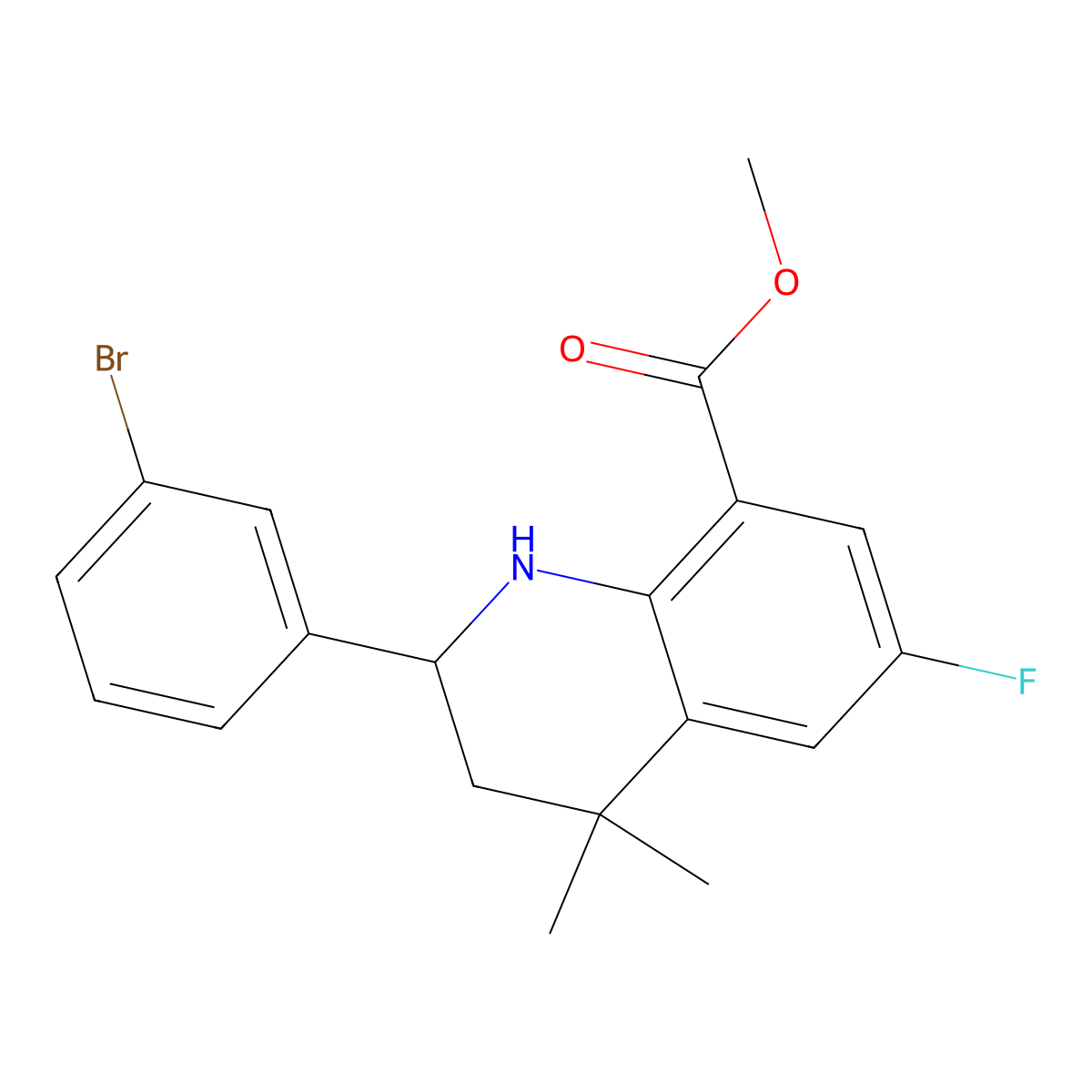 Methyl 2-(3-bromophenyl)-6-fluoro-4,4-dimethyl-1,2,3,4-tetrahydroquinoline-8-carboxylate molecular structure, CAS 1391610-04-0