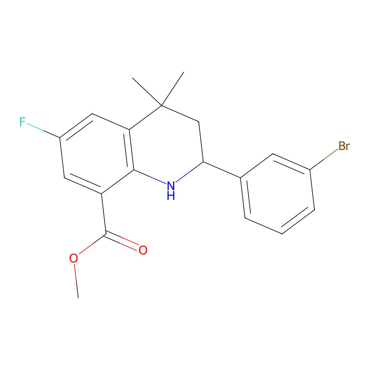 Methyl 2-(3-bromophenyl)-6-fluoro-4,4-dimethyl-1,2,3,4-tetrahydroquinoline-8-carboxylate molecular structure, CAS 1391610-04-0