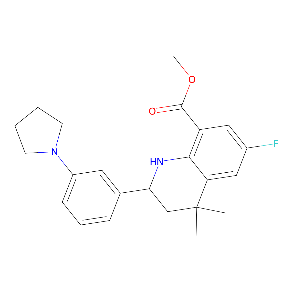 Methyl 6-fluoro-4,4-dimethyl-2-(3-(pyrrolidin-1-yl)phenyl)-1,2,3,4-tetrahydroquinoline-8-carboxylate molecular structure, CAS 1391610-33-5