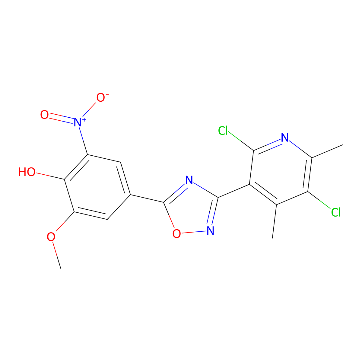 4-[3-(2,5-Dichloro-4,6-dimethyl-3-pyridinyl)-1,2,4-oxadiazol-5-yl]-2-methoxy-6-nitrophenol molecular structure, CAS 1391712-50-7