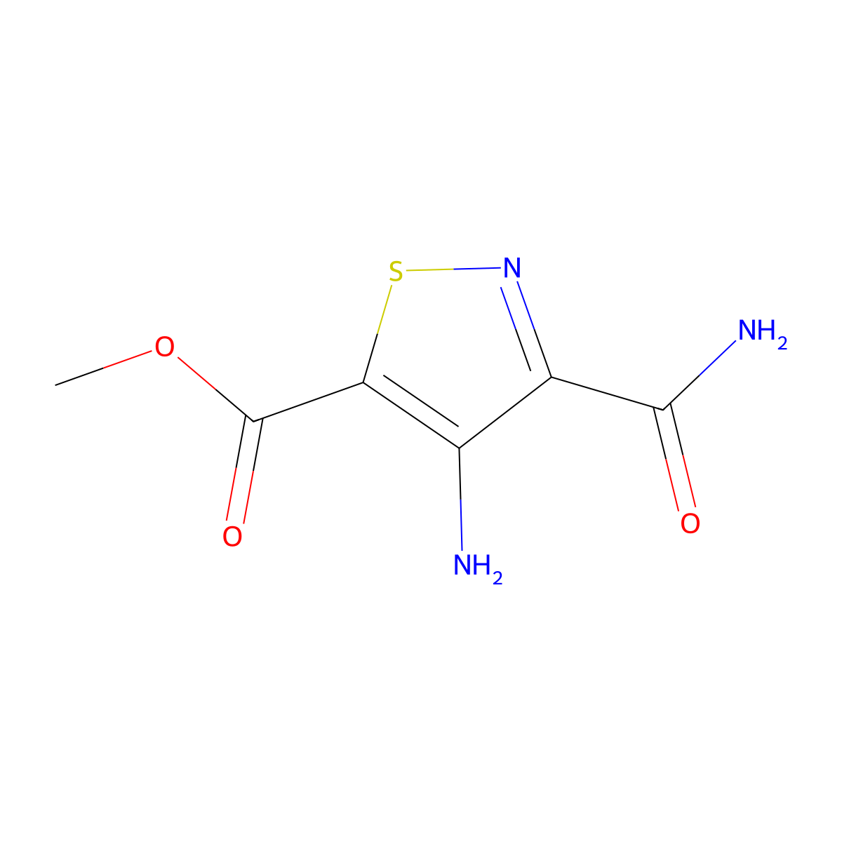 Methyl 4-amino-3-carbamoyl-1,2-thiazole-5-carboxylate molecular structure, CAS 139172-80-8