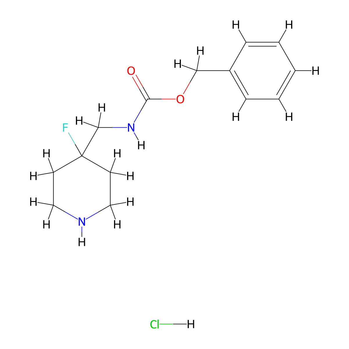 Benzyl ((4-fluoropiperidin-4-yl)methyl)carbamate hydrochloride molecular structure, CAS 1391732-73-2