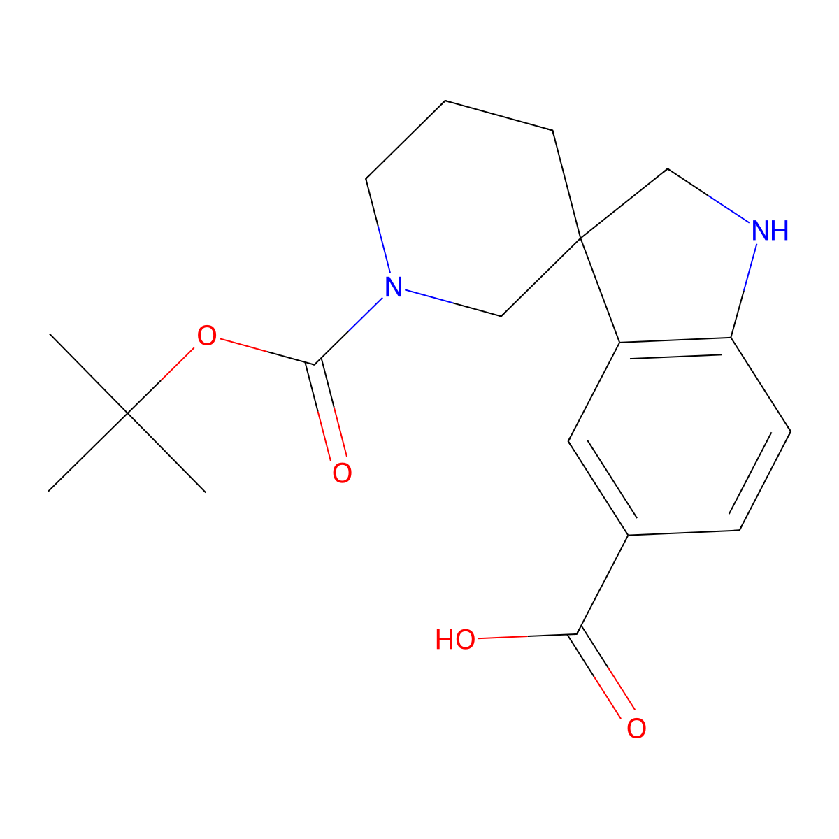 1'-(tert-Butoxycarbonyl)spiro[indoline-3,3'-piperidine]-5-carboxylic acid molecular structure, CAS 1391732-87-8