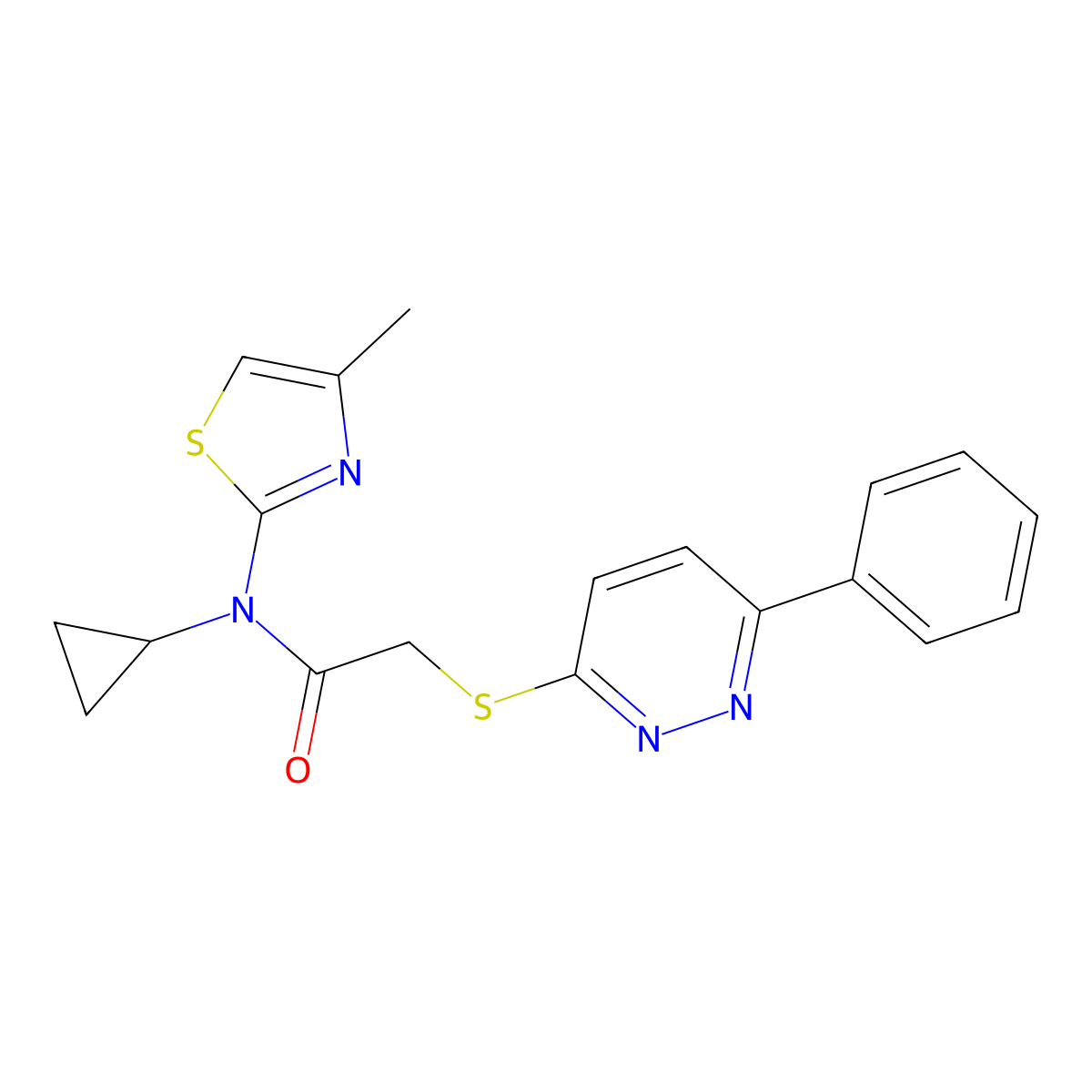 N-Cyclopropyl-N-(4-methyl-2-thiazolyl)-2-[(6-phenyl-3-pyridazinyl)thio]acetamide molecular structure, CAS 1391737-01-1