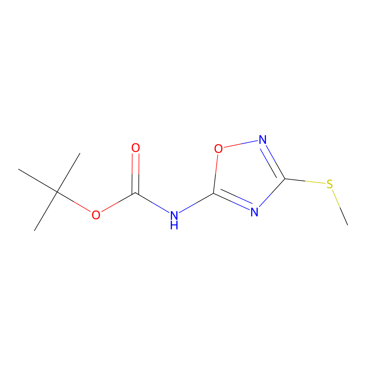 Tert-butyl 3-(methylthio)-1,2,4-oxadiazol-5-ylcarbamate molecular structure, CAS 1391766-41-8
