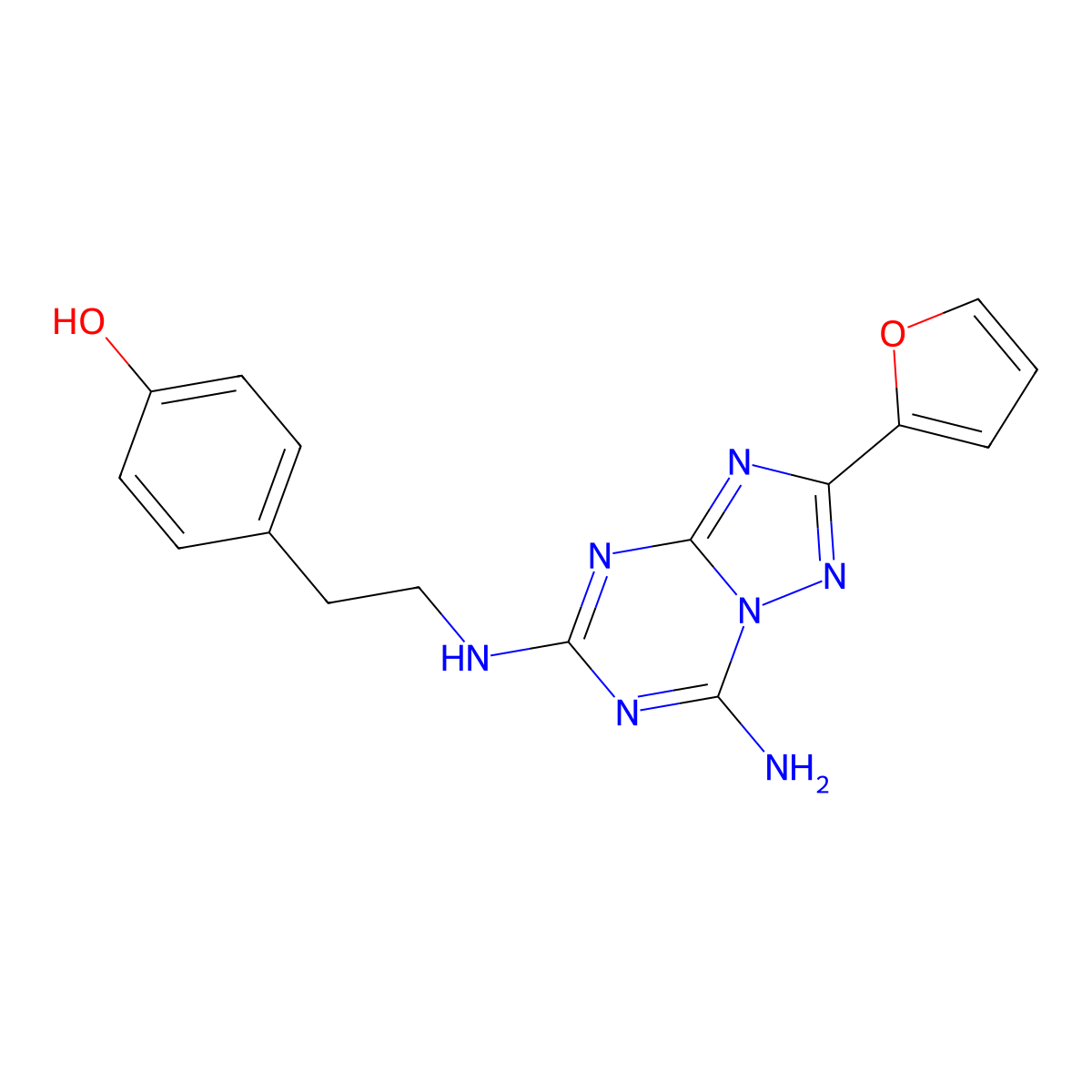 4-(2-(7-Amino-2-(2-furyl)-(1,2,4)triazolo(2,3-a)-(1,3,5)triazin-5-yl-amino)ethyl)phenol molecular structure, CAS 139180-30-6