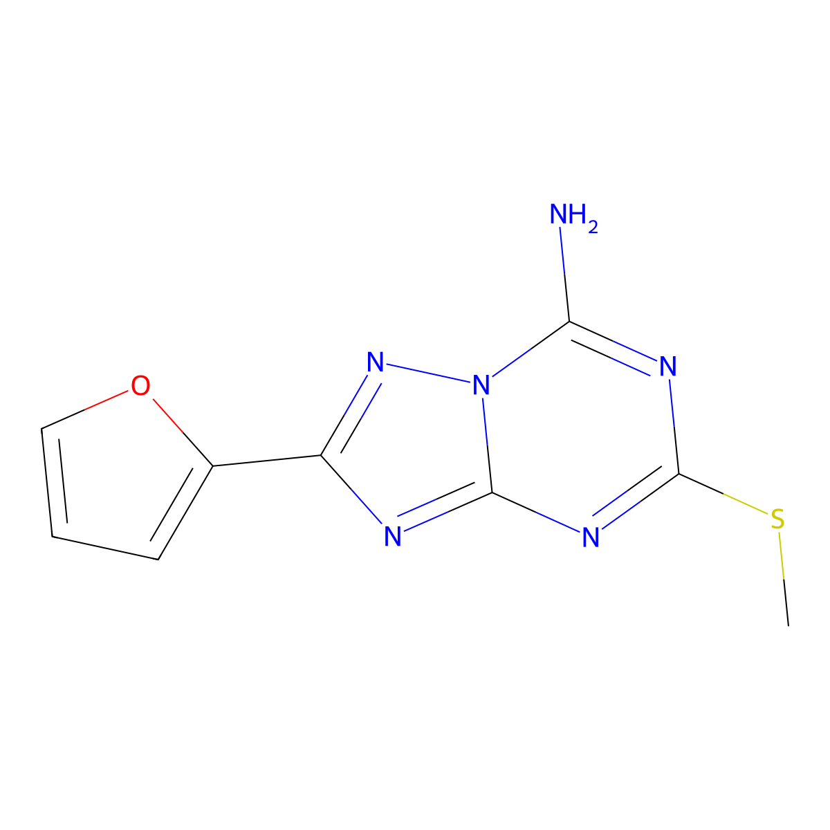 2-(Furan-2-yl)-5-(methylthio)-[1,2,4]triazolo[1,5-a][1,3,5]triazin-7-amine molecular structure, CAS 139181-27-4